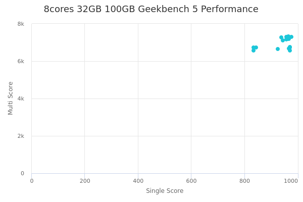 8cores 32GB 100GB's Geekbench 5 performance
